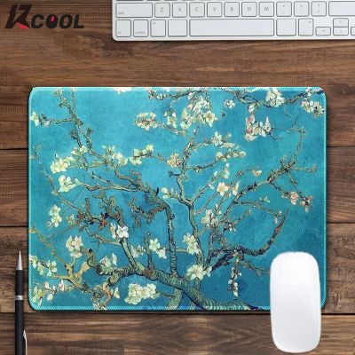 Van Gogh แผ่นรองเมาส์ดอกไม้อัลมอนด์กันลื่นแผ่นรองปูโต๊ะโต๊ะทำงานสไตล์ภาพวาดสีน้ำมันพรมหนูแผ่นเดสก์ท็อปฐานยาง