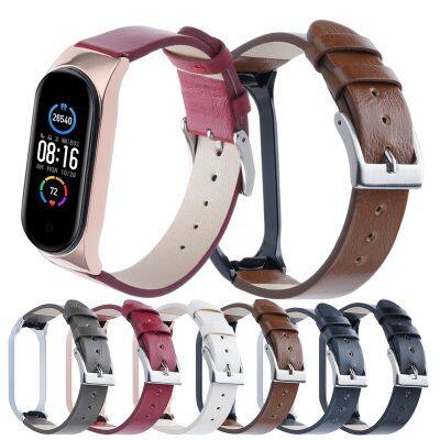 ✵ Luksusowy skórzany pasek dla Xiaomi mi band 7 6 5 4 bransoletka nadgarstek Watchband na miband 7 inteligentny zegarek ochronny metalowy futerał pas