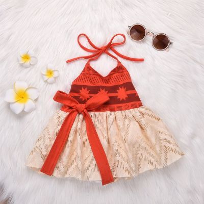 Disney Frozen Princess Moana Cosplay Costume Infant Baby Girls Sleeveless Backless Bandage A-line Dresses with Bowknot For 0-4Y