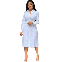 ☍卍❃ 2019 Autumn White Shirt Dress Women Button-up Knee-length Long Sleeve Shift Dress Office Lady Loose Casual Tunic Basic Dresses