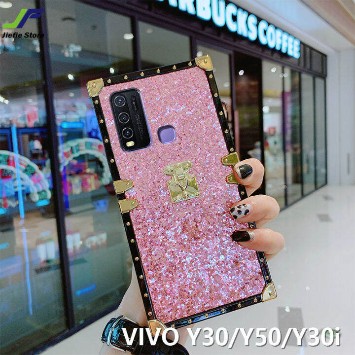 jiefie-เคสมือถือสำหรับ-vivo-y30-vivo-y50-vivo-y30i-vivo-y76-vivo-y76s-y72เคสโทรศัพท์กรอบกรอบตอกหมุดแบรนด์กระแสแฟชั่นแวววาว