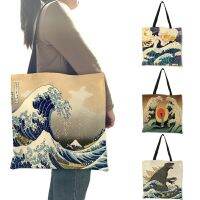 【Lanse store】Japanese Ukiyoe Series Shoulder Bag  Women Tote Handbags Classic Sea Wave Print Bags Girls Shopping B06129