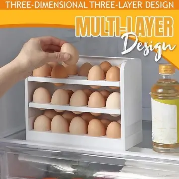 Plastic Egg Holder for Refrigerator 3-Layer Flip Fridge Egg Tray Container,  Kitchen Countertop Fresh Egg Storage Container 30 Grid 