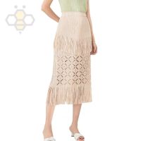 ◘ Aiden001 Average Size Skirt Womens Summer Elastic Waist Tassel Burnt Flowers Bag Hip Pleated Skirt Women 0152