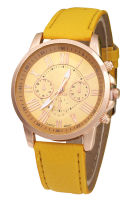 Faux Leather Strap Wrist Watch(yellow)