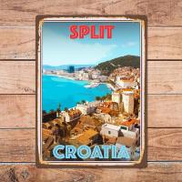 Split Croatia Metal Tin Sign Metal Sign Home Room Wall Decor Retro Vintage Style Travel Poster Bar/Pub/Man Cave