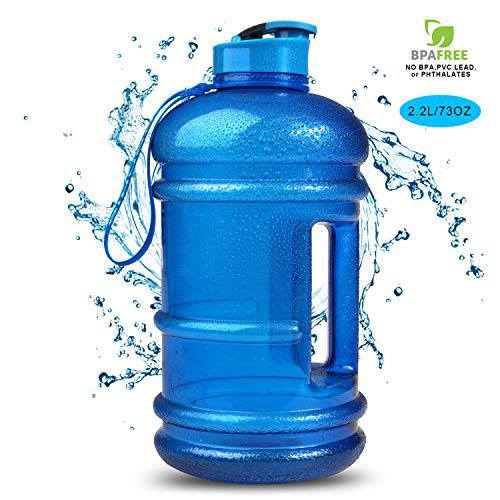 Large Capacity Sports Drinking Water Bottle Jug with Handle, Leak Proof for Gym Bodybuilding Hiking Workout Office Home Gallon 2.2 Liters 75 oz 2