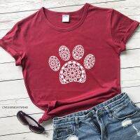 Aesthetic Boho Dog Paw T-Shirt Cute Women Mandala Cat Paw Tops Tees Summer Graphic Fur Mama Gift Tshirt Camiseta Premium Fabric