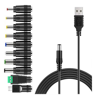 USB To DC Power Cable Universal USB To DC Jack Charging Cable Power Cord with Interchangeable Plug Connectors Adapter
