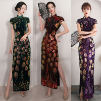 2023สุภาพสตรีฤดูใบไม้ผลิ Cheongsam ยาวเซ็กซี่ Slim พิมพ์แขนสั้น R จีน Stand-Up Collar งานแต่งงานชุดราตรี Qipao สำหรับ