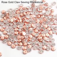 10mm 12mm 30pcs Rose Gold Claw Shiny Crystal Glass Rhinestone Flower Shape Flatback Rhinestone With Settings Claw For DIY Dress