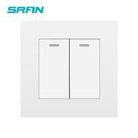 ✙ SRAN Wall Light switch 2gang 1/2way 16A 86mmx86mm white/black/gold/gray flame retardant pc panel with iron plate rocker switch