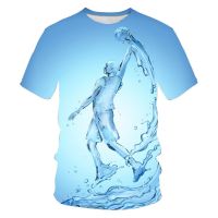 ร้อนขาย Creative Water Drop เสื้อยืดผู้ชาย 3d การพิมพ์ความละเอียดสูงฤดูร้อนสดแขนสั้นขนาดใหญ่ Silhouette เสื้อผ้า