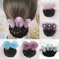 Korean version silk gauze flower butterfly head flower jewelry Professional nurse Hotel attendant coiled hair net hairnet exquisite hair accessories