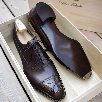 Oxfords Shoes for Men Brown Black Business Lace-up Pu Office Brogue Dress Shoes Zapatos De Vestir Hombre Mens Shoes