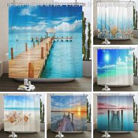 【CW】☃┇●  Seaside Scenery Printing Polyester Shower Curtain With Hooks