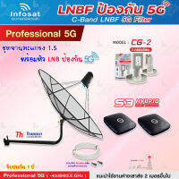 Thaisat C-Band 1.5M (ขางอ 120 cm.Infosat) + Infosat LNB C-Band 5G 2จุด รุ่น CG-2 + PSI S3 HYBRID 2 กล่อง พร้อม สายRG6 30 m.x2