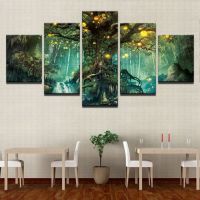 Enchanted Tree Of Life Forest ผ้าใบ Art โปสเตอร์ภาพ5แผง HD พิมพ์ภาพวาดผนังสำหรับตกแต่งบ้าน,ไม่มีกรอบ