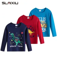 SLAIXIU เสื้อสเวตเตอร์แขนยาวของเด็ก,เสื้อคอกลมผ้าคอตตอนแนวสปอร์ตลำลองแฟชั่นพิมพ์ลายการ์ตูนไดโนเสาร์สำหรับฤดูใบไม้ร่วงปี3-8Years