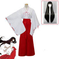 อะนิเมะ Inuyasha Kikyou คอสเพลย์ชุดฮาโลวีน Kikyo Wigs ผู้หญิงชุดกิโมโนญี่ปุ่นสีดำผมยาว Platycodon COS เสื้อผ้า