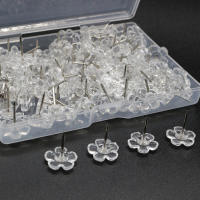 Factory Supply 100 Transparent Flowers Push Pin Creative Photo Frame Cork Pushpin Flat Head Nail Plastic Push Pin