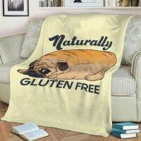 (Multi size available in stock)  GLUTEN FREE CUTE PUG BREAD Custom Flannel Throw Blanket Personalized Blankets for Sofa Gift Customized DIY Print on Demand  (Free personalized design available)