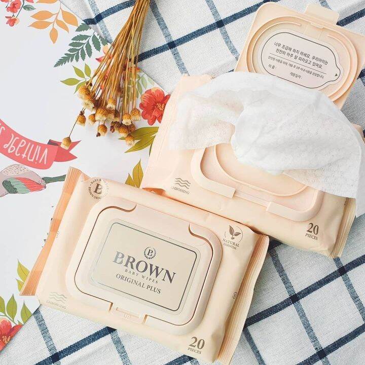 brown-original-plus-baby-wipes-บราวน์-ออริจินอลพลัส-เบบี้-ไวพส์-ทิชชู่เปียกสำหรับเด็กแรกเกิด-รุ่นประหยัด-20-แผ่น-x-6-แพค