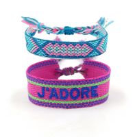 2pcs/set Letter Embroidery Woven Tassel Bracelet for Women Wrist Band Gifts Lace Up Bohemia Double-sided Braided Rope Bracelets Charms and Charm Brace