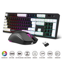 ไฟ RGB Backlit เล่นเกม L98มีสีสัน2.4G ชาร์จชุดเมาส์คีย์บอร์ดได้ไร้สาย