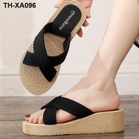 new female sandals cross with joker slippers to thick high-heeled platform daily sea beach