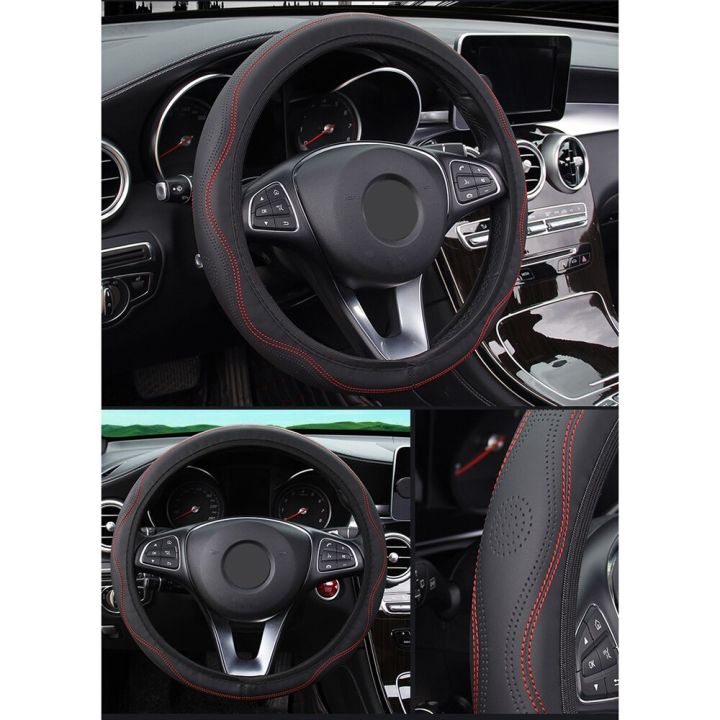 Leather Car Steering Wheel Cover for Good Grip Auto Accessories 15 Black &  Red