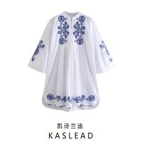 KASLEAD new ladies European and American wind easing show thin embroidery mini dress 04786282250 ❤