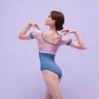 New Elegant Ballet Leotard Womens Bud Sleeve Stitching Color Short-Sleeved  Gymnastics Leotard Ballerina Performance Clothing