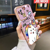 JIUMOO เคสสำหรับ Vivo Y02 Y11 Y02A 2023เคสการ์ตูนหมีน่ารักขอบสี่เหลี่ยมดีไซน์ใหม่เคสมือถือบางลายชุบเคสฝาปิดเลนส์เต็มรูปแบบกล้องปกป้องกันกระแทก Softcase