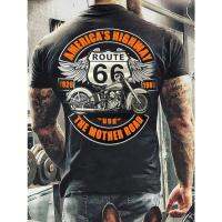 Route 66 Letter Print T-Shirt Men Summer Short Sleeve Casual Sportwear Tees Highway Style Loose Male Clothes Breathable Tops