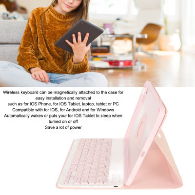 Casing Tablet พอดีกับระยะทางแบบไร้สาย32. 8ft เคสแป้นพิมพ์อัจฉริยะสีชมพูพร้อมที่ใส่ดินสอสำหรับ Air4แท็บเล็ตขนาด10.9นิ้ว