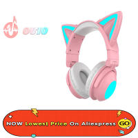 Girls Cat Wireless Headphones with Microphone, Stereo Bass Cute Kid RGB Music Phone Bluetooth Headset Gamer Woman Set LED Colors