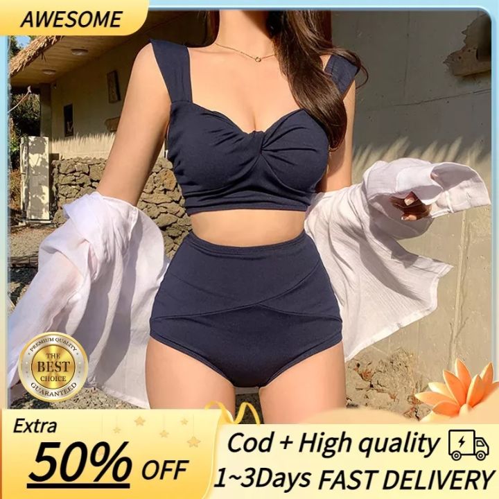 Slim Covering Sexy High Waist Two Piece Swimsuit