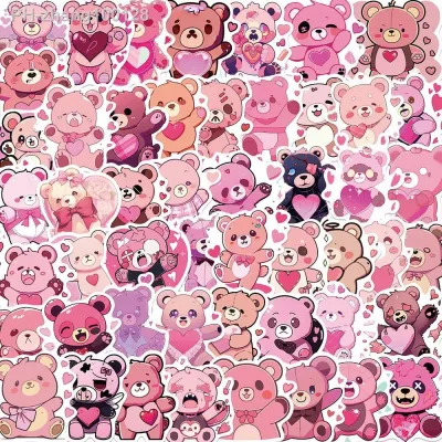 50PCS Cartoon Pink Bear Stickers Aesthetic Toys INS Style Kawaii Decals Girls DIY Stationery Phone Laptop Luggage Car Gift