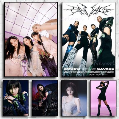 Kpop สาววง Aespa เพลงอัลบั้ม Savage Dreams Come True โปสเตอร์ผ้าใบภาพวาดและพิมพ์ภาพผนังศิลปะสำหรับ Room Home Decor ใหม่0824