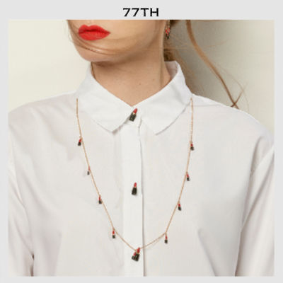 77th-lipstick lover necklace สร้อยคอยาวสีทองประดับจี้รูปลิปสติกลงยาสี