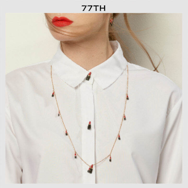 77th-lipstick-lover-necklace-สร้อยคอยาวสีทองประดับจี้รูปลิปสติกลงยาสี