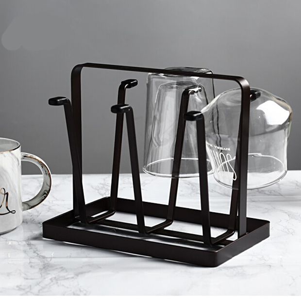 Stylish Cup Drying Rack Stand with Drain Tray Non Slip Mugs Cups Organizer Drying  Rack Metal Drying Rack with 6 Hooks for Home