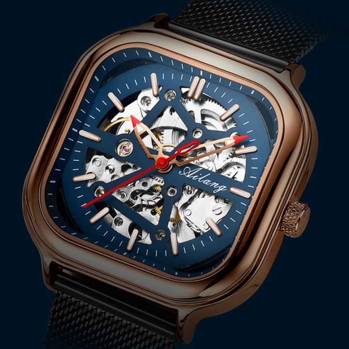 นาฬิกา-ailang-ผู้ชาย2023ใหม่เทคโนโลยีอัตโนมัติสีดำนาฬิกากลไกนักเรียนยี่ห้อ-miller-ของแท้