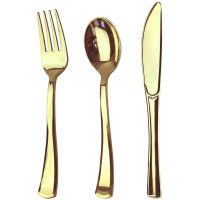 75ชิ้น Gold Cutlery Set-พลาสติกแบบใช้แล้วทิ้ง Rose Gold Flatware-รวม25ส้อม25ช้อน25มีด