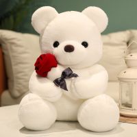 Kawaii Teddy Bear with Roses Plush Toy Soft Bear Stuffed Doll Romantic Gift for Lover Home Decor Valentines Day Gifts for Girls