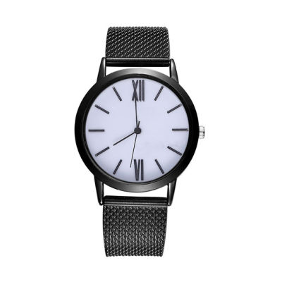 【Worth-Buy】 นาฬิกาควอทซ์สีดำทันสมัยสำหรับผู้ชายผู้หญิงตายข่ายสแตนเลสนาฬิกาข้อมือคุณภาพสูงลำลองสำหรับผู้หญิง