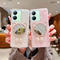 เคสโทรศัพท์ Vivo Y27 5G Y36 5G 4G 2023ใหม่สุดฮ็อตมาพร้อมกับกระจกแต่งหน้าลูกแมวน่ารักใสเจลลี่แข็งเคสVivo Y27 5G เคสโทรศัพท์สวยปก