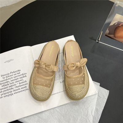 Fisherman slippers fairy canvas shoes her red wind half pregnant women in the spring and autumn lazy soft bottom shoes comfortable baotou sandals