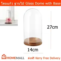 โดมแก้ว พร้อมฐานไม้ สูง27ซม. (1ชุด) Glass Dome with Wood Base Height 27cm  by Home Mall (1 set)